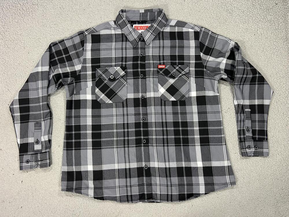 Dixxon Flannel Shirt Mens 2XL Gray Plaid Shmael Long Sleeve Button Up Casual